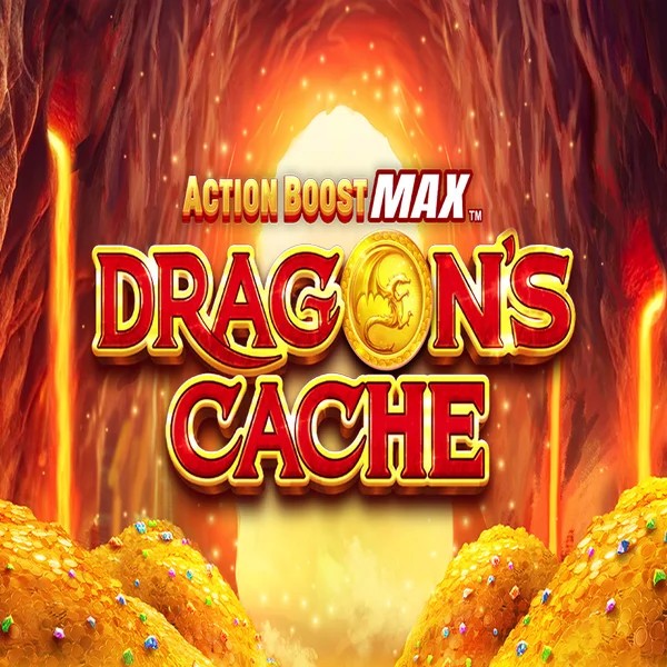 Action Boost Max Dragon's Cache slot logo by SpinPlay Games at CrownPlay Casino